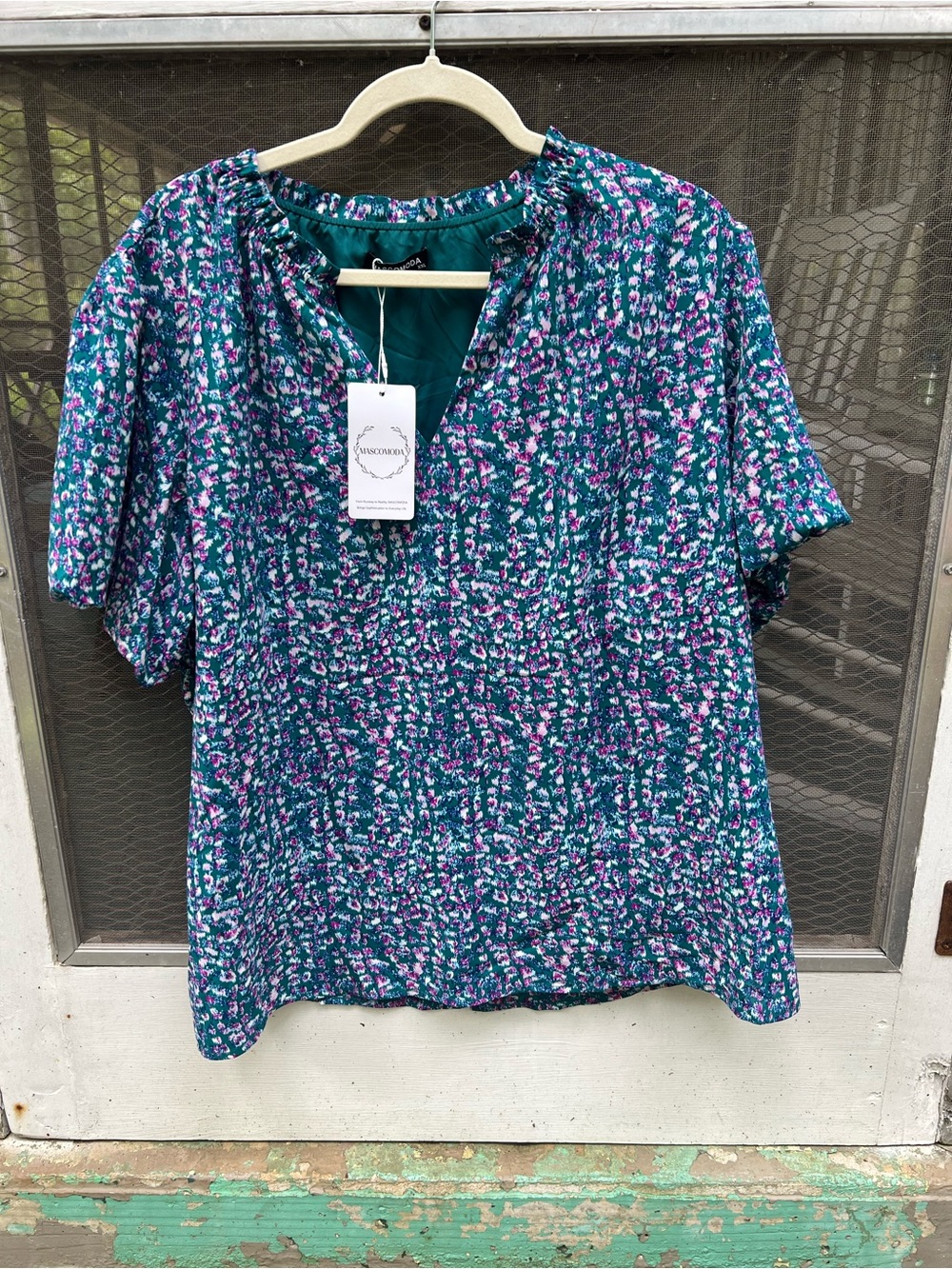 Teal Floral Short-Sleeve Women’s Top